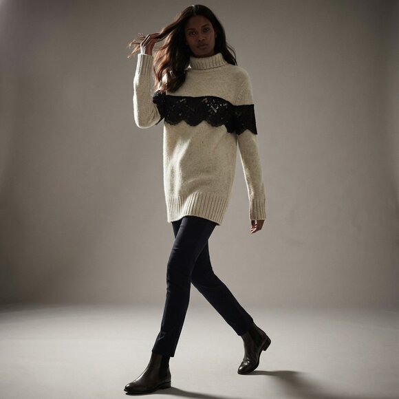 $598 MARISSA WEBB Weston turtleneck sweater alpaca & lace longer length S - Picture 4 of 16